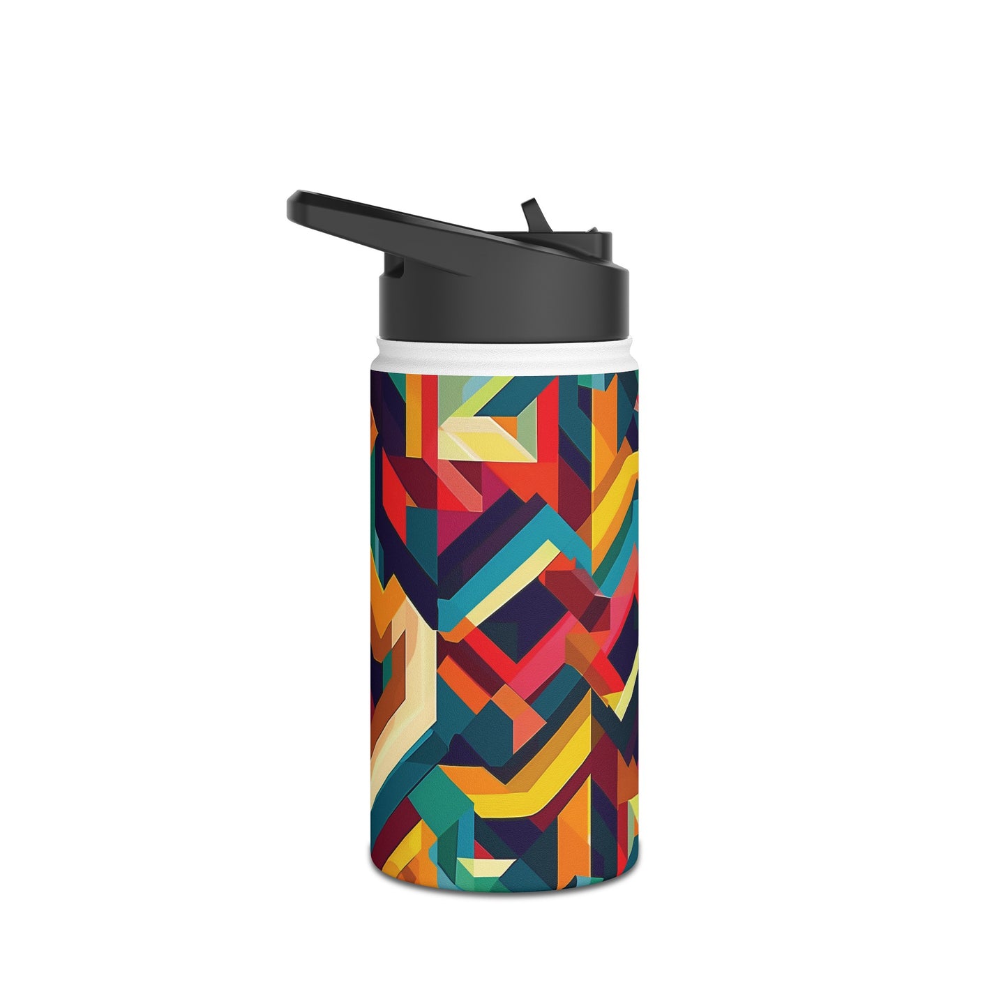 Geometric Illusion Pattern Stainless Steel Water Bottle with Twist-on Lid and Double-Wall Vacuum Insulation