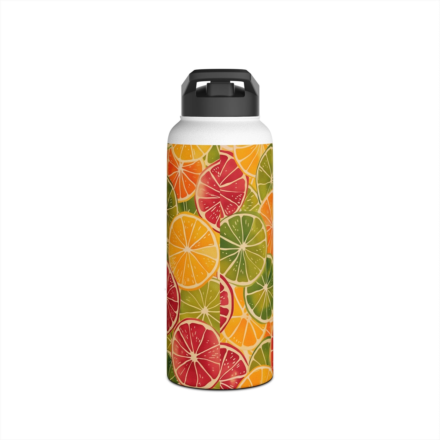 Citrus Burst Vibrant Color Pattern Stainless Steel Water Bottle with Twist-on Lid and Double-Wall Vacuum Insulation