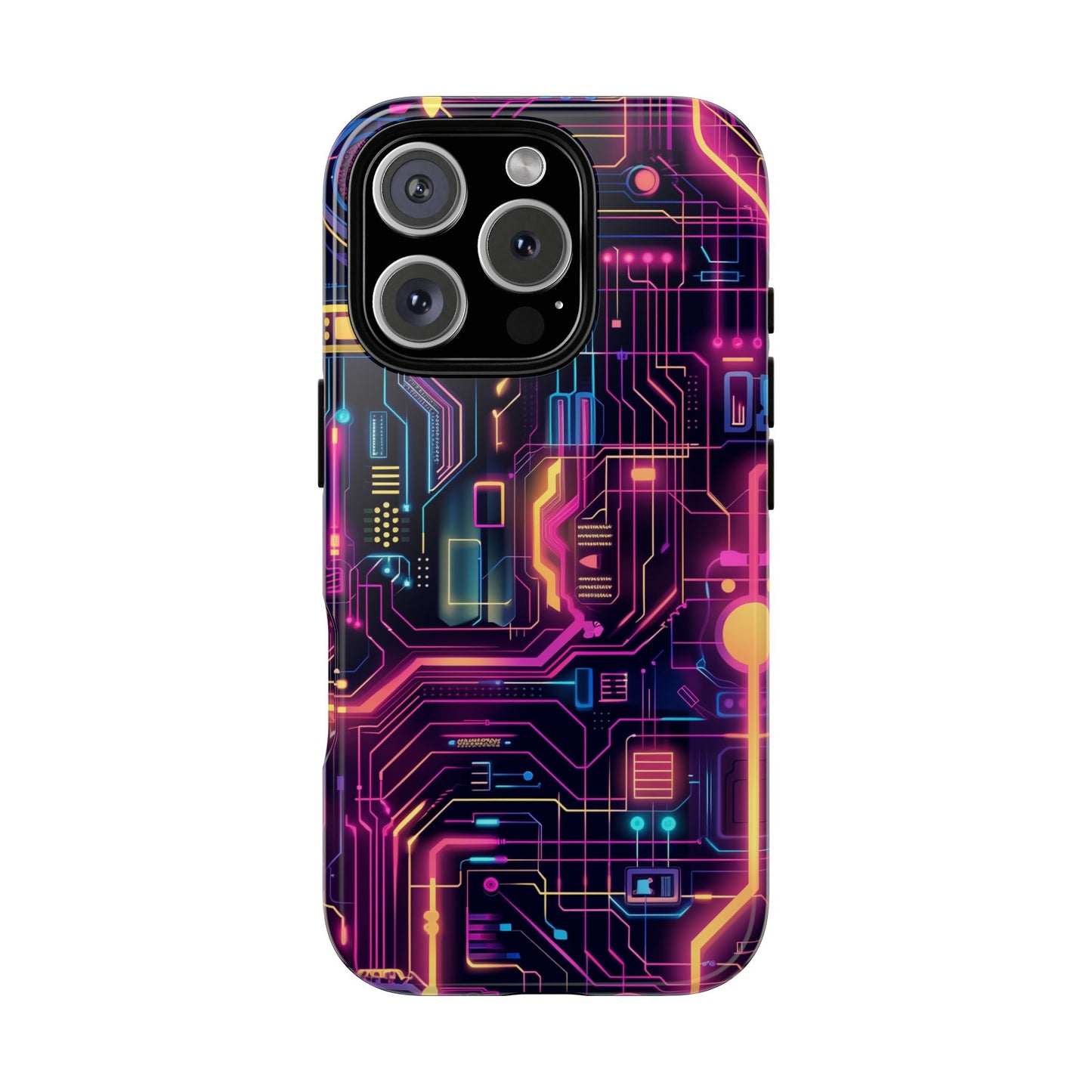 Cyberpunk Neon Pattern iPhone 16 Pro Max Plus Case Wireless Charging Compatible Tough Cases Protection, Magnetic Phone Case for iPhone Classic Series