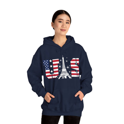 USA Eiffel Tower 2024 Summer Sports Patriotic Supporter Hoodie For Men Women Hoodie