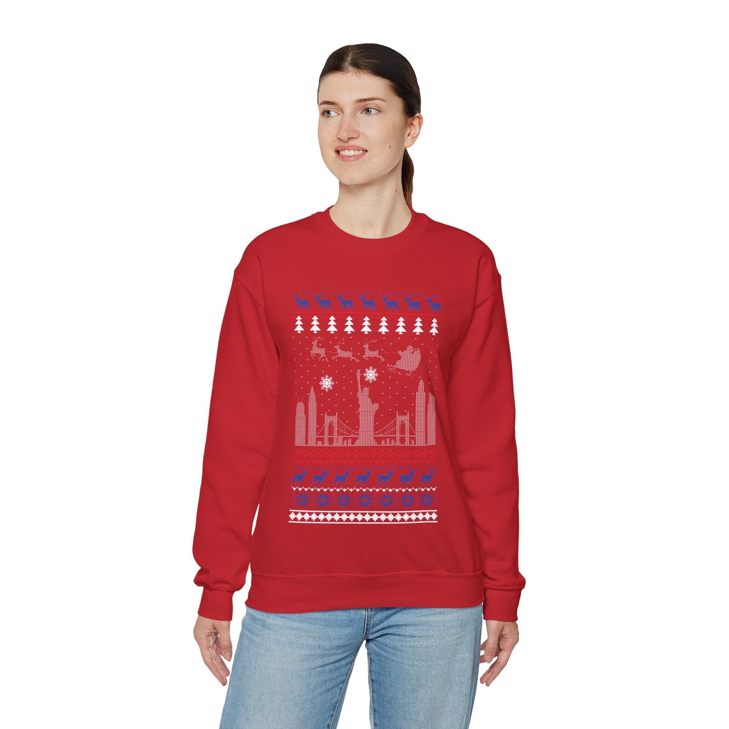 I Love New York Christmas Santa, Reindeer Funny Ugly Christmas Jumper Sweatshirt