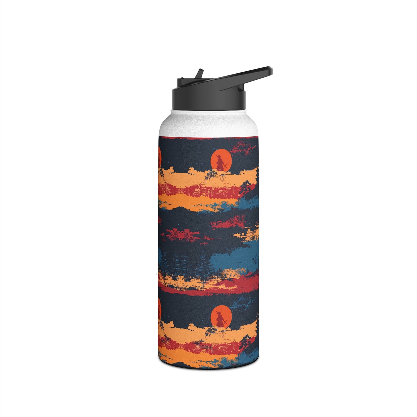 Samurai Sunset Pattern Stainless Steel Water Bottle with Twist-on Lid and Double-Wall Vacuum Insulation