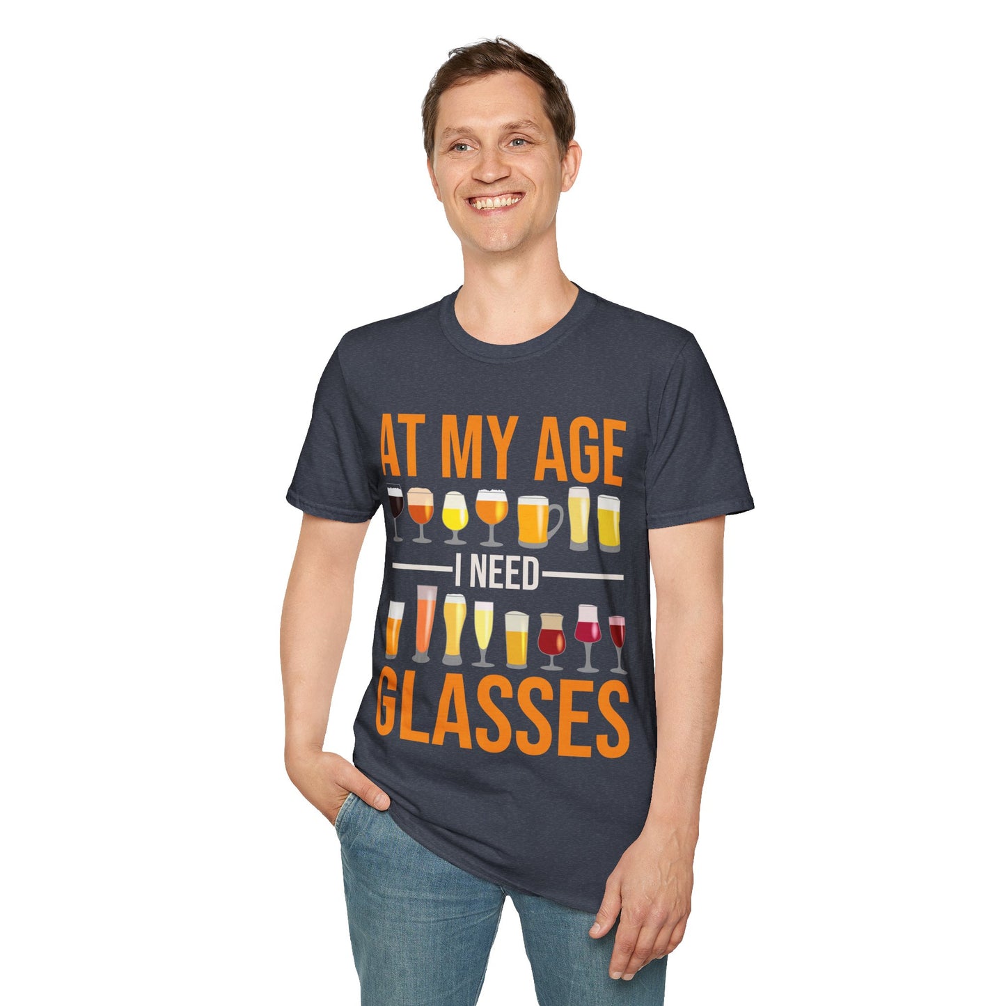 Funny At My Age I Need Glasses Cool Cocktail Beer Glass Drinking T-Shirt  Men Women