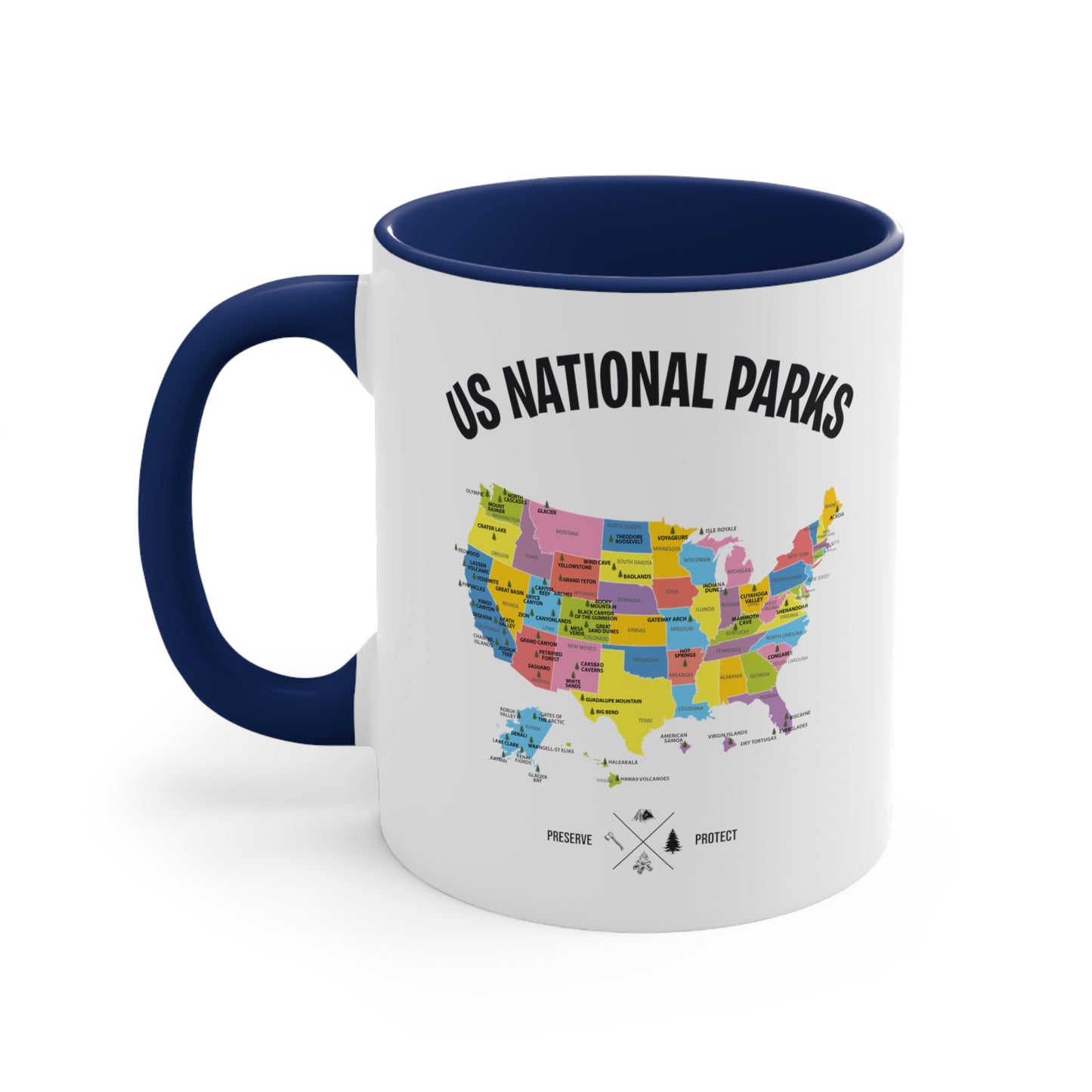 62 National Parks Map Gifts US Park Camping Hiking Coffee Mug Men Women