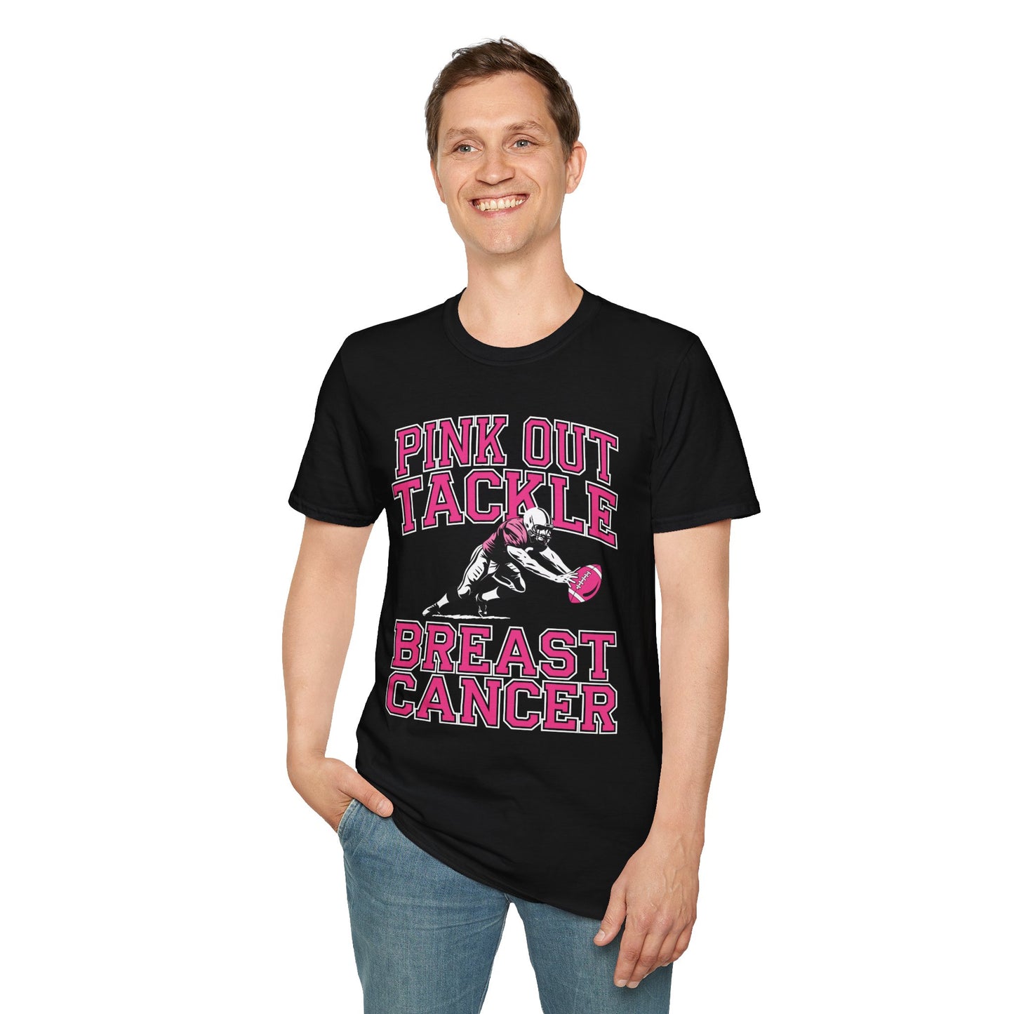 Funny Pink Out Tackle Breast Cancer Awareness American Football T-Shirt For Men Women