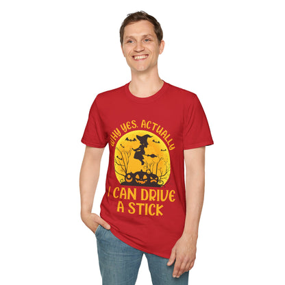 Funny Why Yes Actually I Can Drive A Stick Witch Halloween Party T-Shirt Girls Women