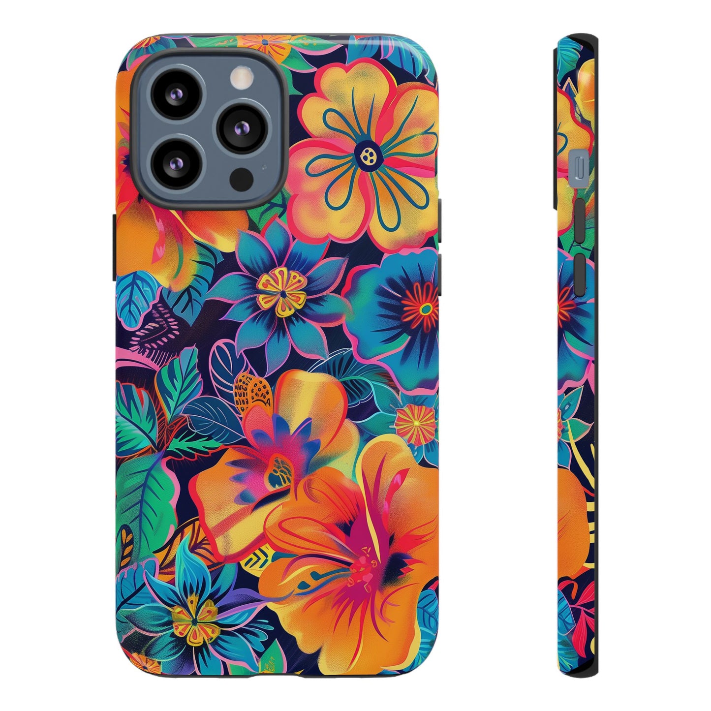 Floral Fiesta Vibrant Pattern iPhone 13 14 15 16 Pro Max Plus Case Wireless Charging Compatible Tough Cases Protection, Magnetic Phone Case for iPhone Classic Series