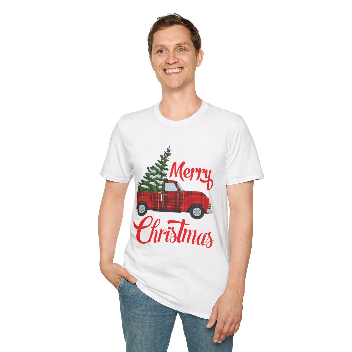 Merry Christmas Buffalo Plaid Red Truck Tree Xmas T-Shirt Men Women