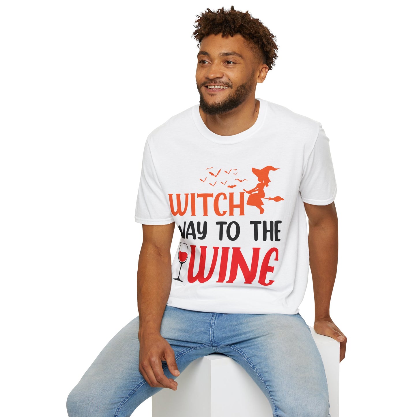 Women's Witch Way To The Wine Funny Wine Drinking Halloween Party T-Shirt