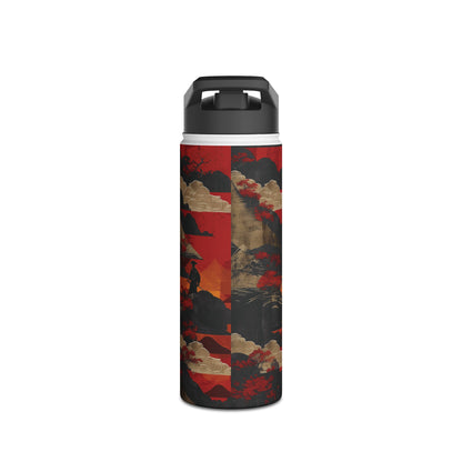 Samurai Sunset Vibrant Pattern Stainless Steel Water Bottle with Twist-on Lid and Double-Wall Vacuum Insulation