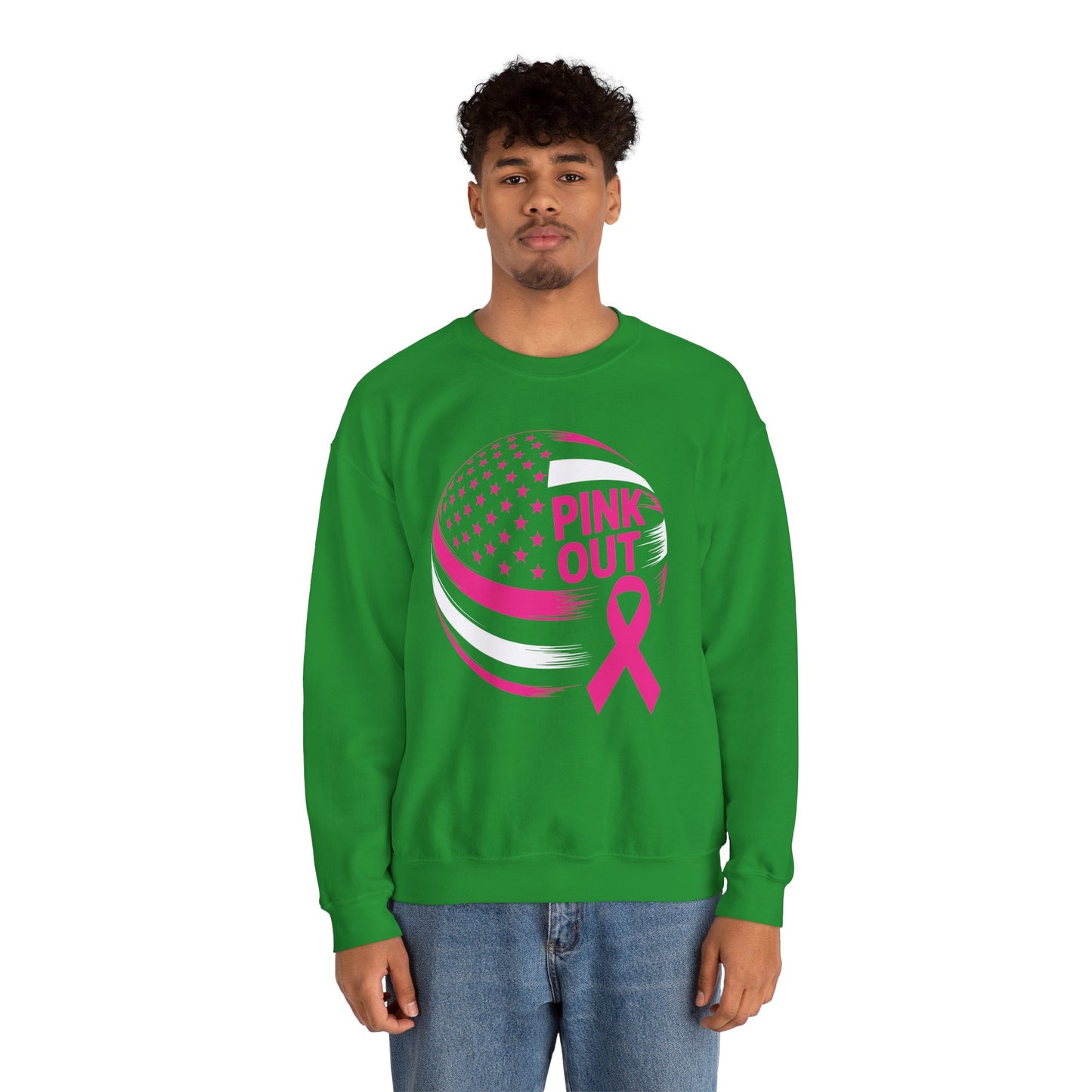 Volley Ball Pink Ribbon Breast Cancer Awearness USA Flag Sweatshirt For Men Women