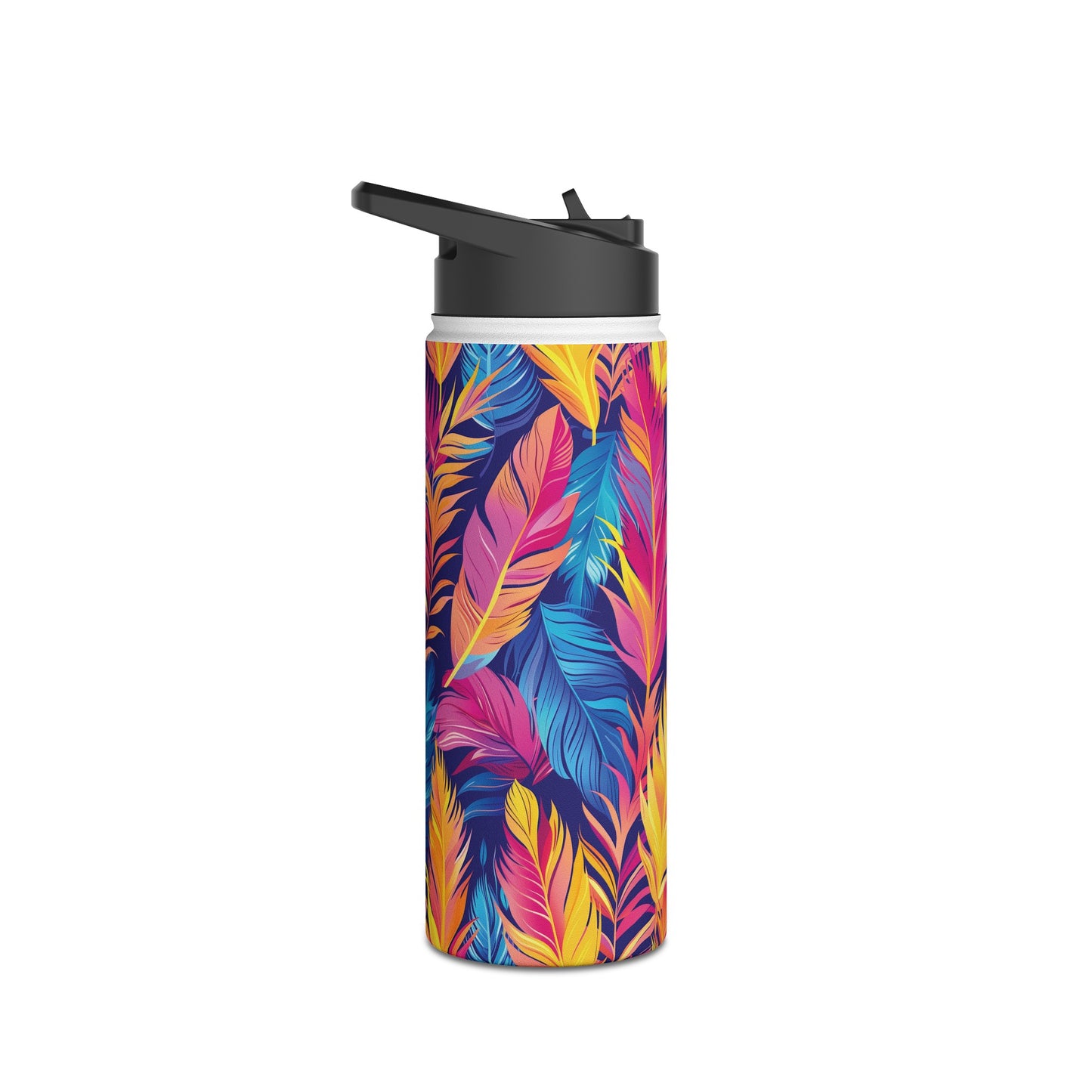 Colorful Feathers Pattern Stainless Steel Water Bottle with Twist-on Lid and Double-Wall Vacuum Insulation