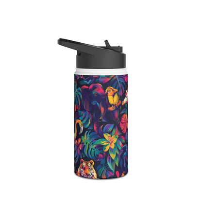 Animal Collage Vibrant Pattern Stainless Steel Water Bottle with Twist-on Lid and Double-Wall Vacuum Insulation
