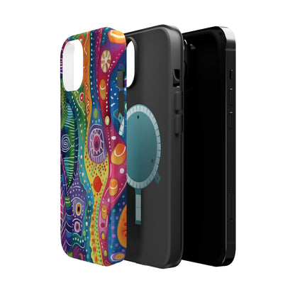 Abstract Rainbow Doodle Pattern iPhone 13 14 15 Pro Max Plus Case Compatible with MagSafe Tough Cases Protection, Magnetic Phone Case for iPhone  Classic Series