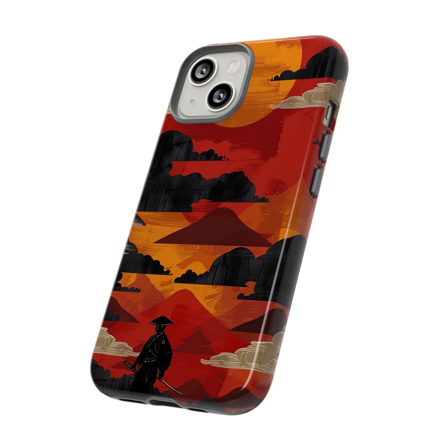 Samurai Sunset Vibrant Pattern iPhone 13 14 15 16 Pro Max Plus Case Wireless Charging Compatible Tough Cases Protection, Magnetic Phone Case for iPhone Classic Series