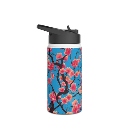 Sakura Blossoms Vibrant Pattern Stainless Steel Water Bottle with Twist-on Lid and Double-Wall Vacuum Insulation