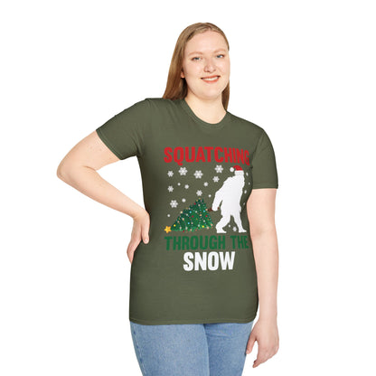 Squatching Through The Snow Funny Bigfoot Christmas Sasquatch T-Shirt