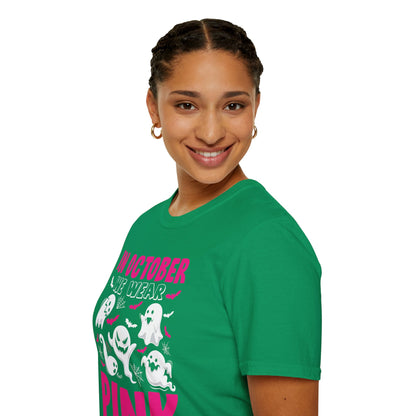 Groovy Wear Pink Breast Cancer Warrior Cute Ghost Halloween T-Shirt