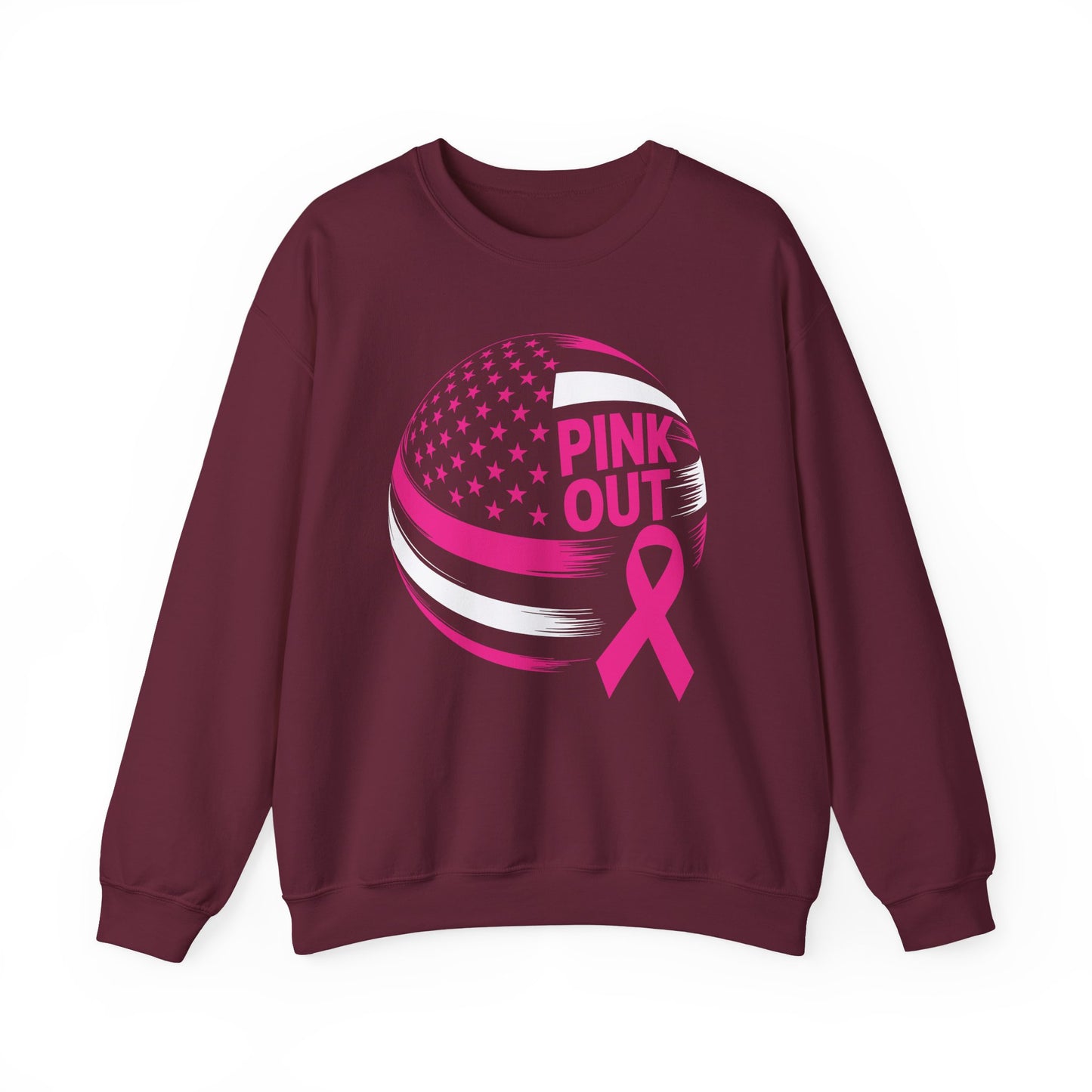 Volley Ball Pink Ribbon Breast Cancer Awearness USA Flag Sweatshirt For Men Women