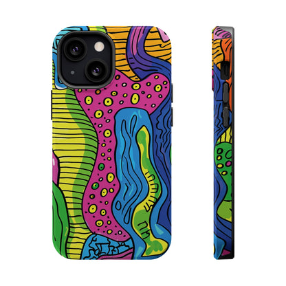 Abstract Rainbow Colored Pattern iPhone 13 14 15 Pro Max Plus Case Compatible with MagSafe Tough Cases Protection, Magnetic Phone Case for iPhone  Classic Series