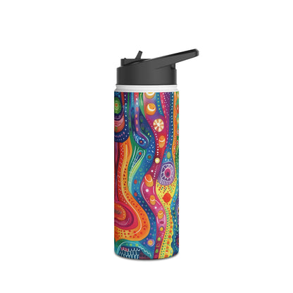 Abstract Rainbow Doodle Pattern Stainless Steel Water Bottle with Twist-on Lid and Double-Wall Vacuum Insulation