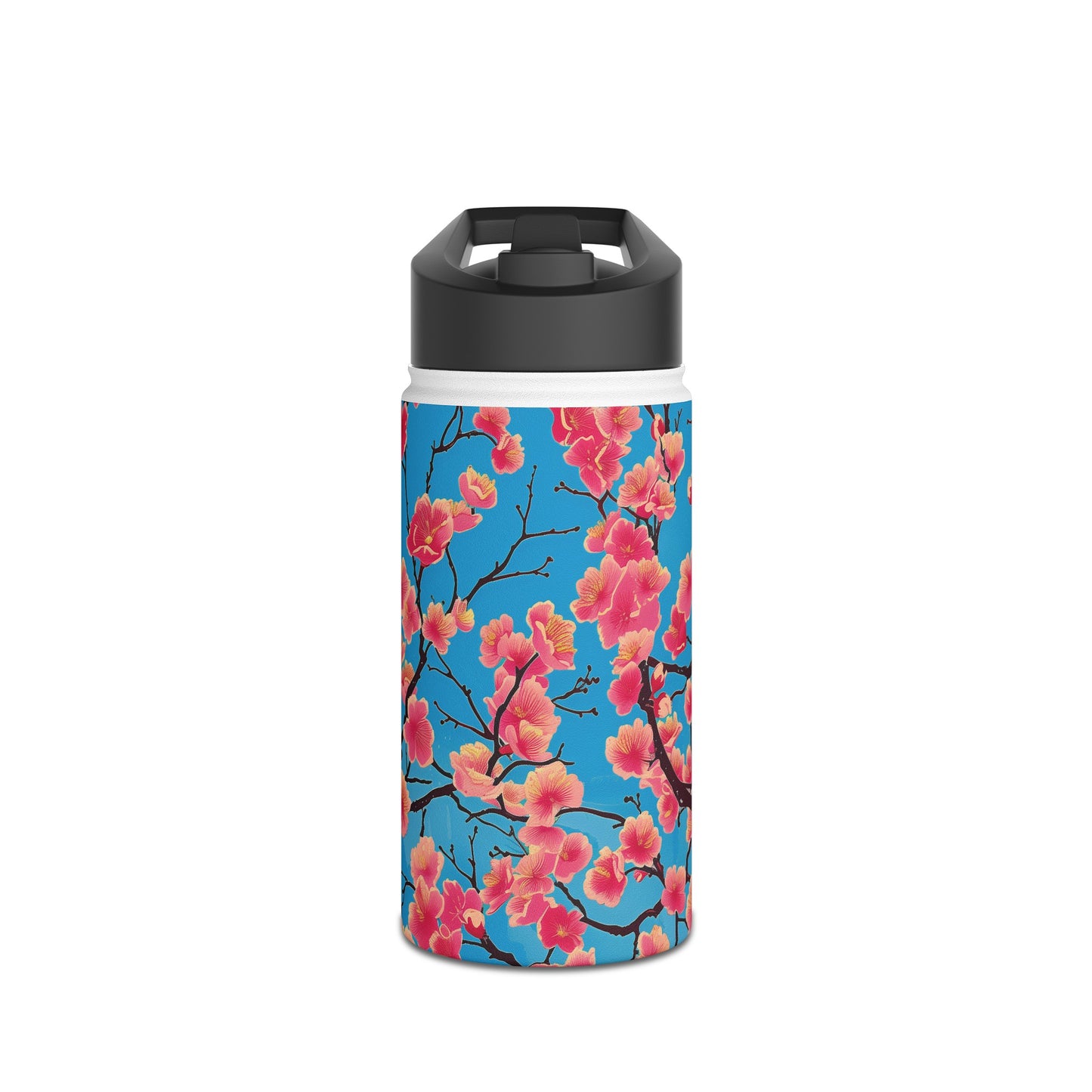 Sakura Blossoms Vibrant Pattern Stainless Steel Water Bottle with Twist-on Lid and Double-Wall Vacuum Insulation