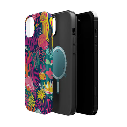 Underwater World Vibrant Pattern iPhone 13 14 15 Pro Max Plus Case Compatible with MagSafe Tough Cases Protection, Magnetic Phone Case for iPhone  Classic Series