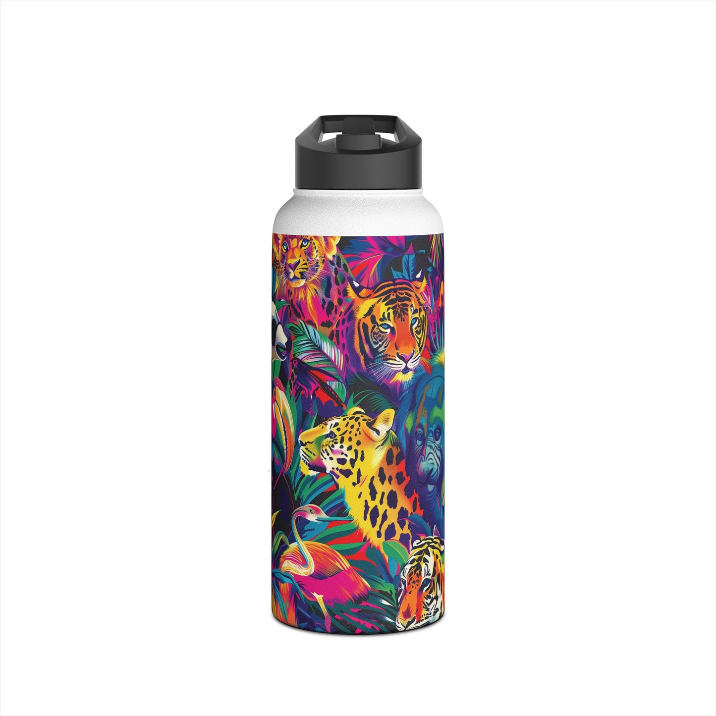 Animal Collage Pattern Stainless Steel Water Bottle with Twist-on Lid and Double-Wall Vacuum Insulation