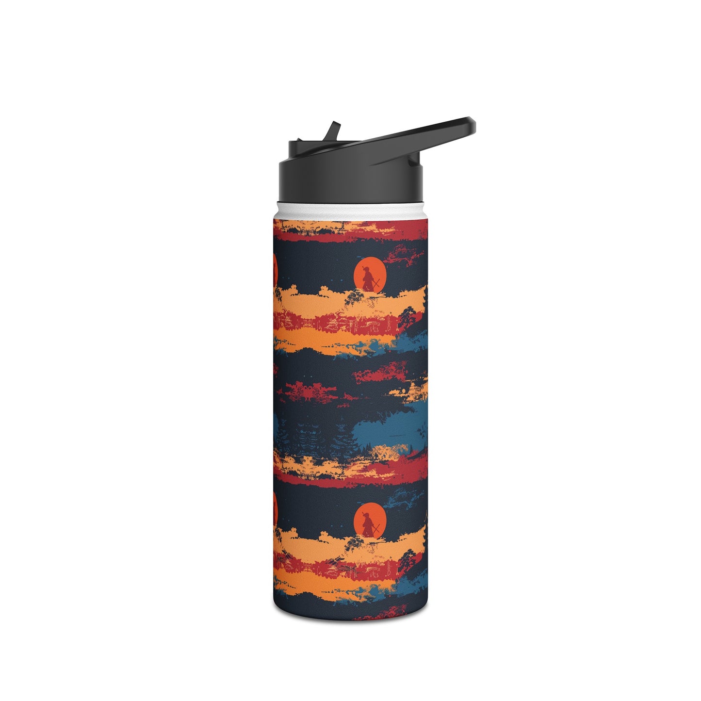 Samurai Sunset Pattern Stainless Steel Water Bottle with Twist-on Lid and Double-Wall Vacuum Insulation