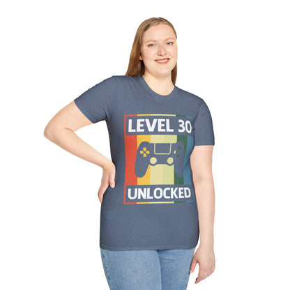 Funny Level 30 Unlocked Video Gamer Gaming 30th Birthday T-Shirt for Men Women