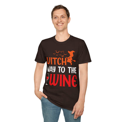 Women's Witch Way To The Wine Funny Wine Drinking Halloween Party T-Shirt