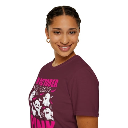 Groovy Wear Pink Breast Cancer Warrior Cute Ghost Halloween T-Shirt