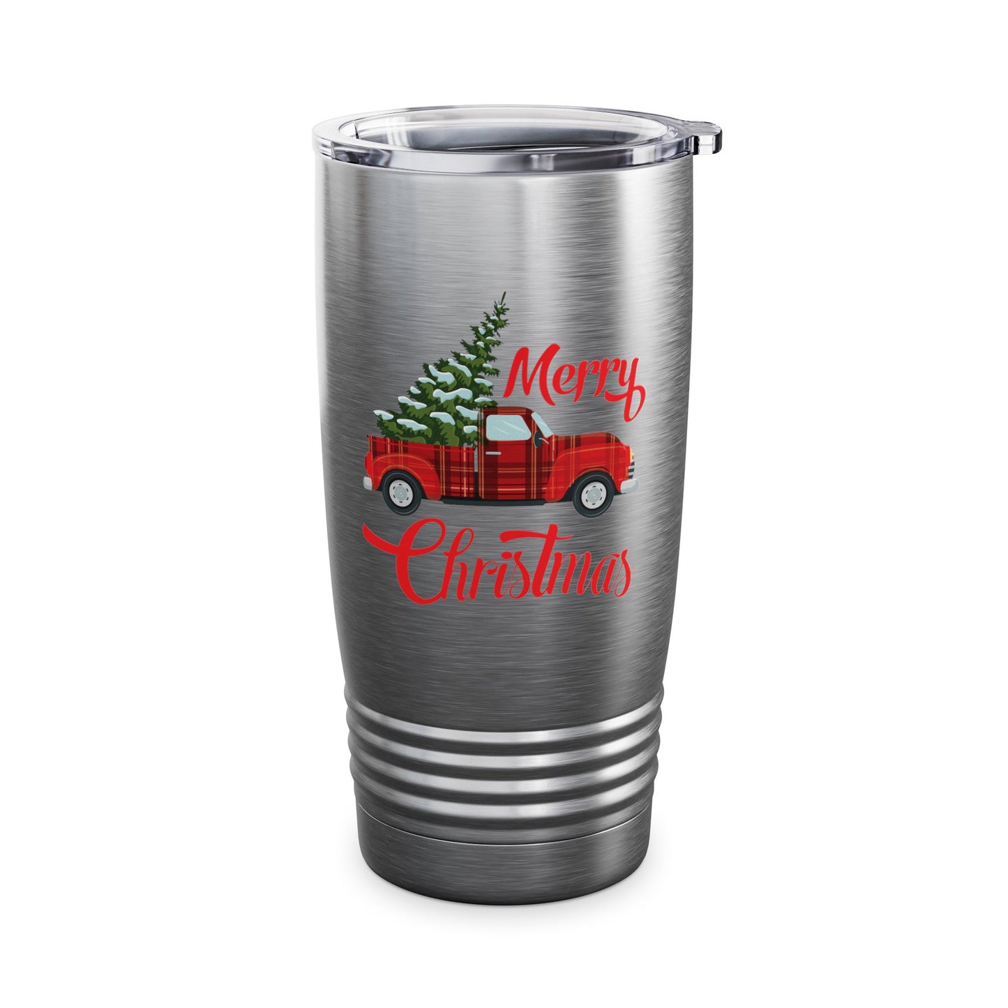 Merry Christmas Buffalo Plaid Red Truck Tree Xmas Tumbler Men Women