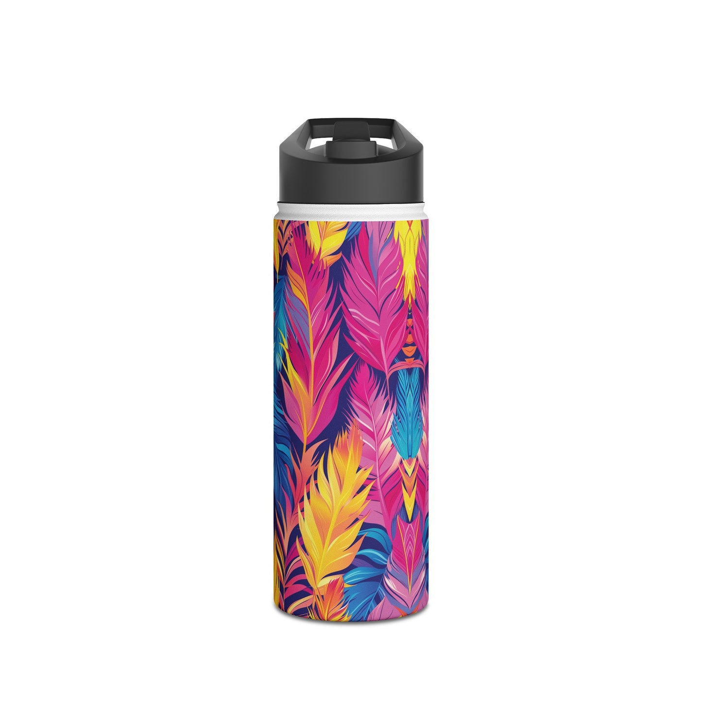 Colorful Feathers Pattern Stainless Steel Water Bottle with Twist-on Lid and Double-Wall Vacuum Insulation