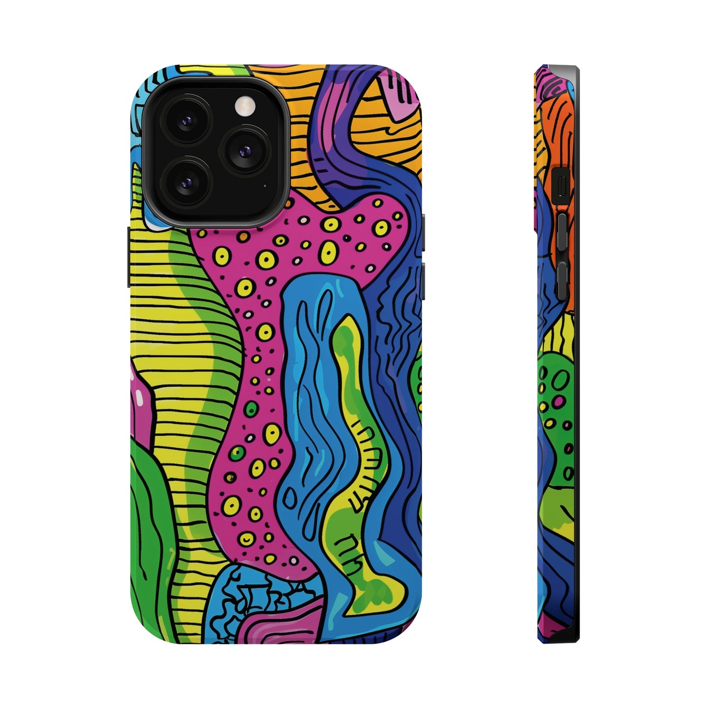 Abstract Rainbow Colored Pattern iPhone 13 14 15 Pro Max Plus Case Compatible with MagSafe Tough Cases Protection, Magnetic Phone Case for iPhone  Classic Series