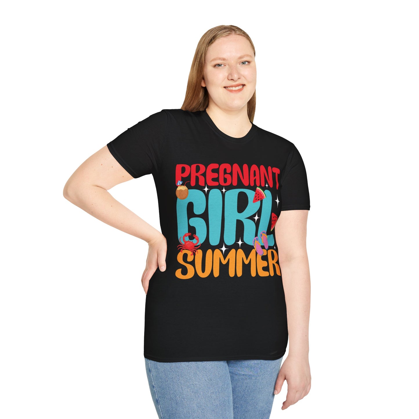 Groovy Pregnancy Reveal Pregnant Girl Summer T-Shirt For Baby Shower T-Shirt