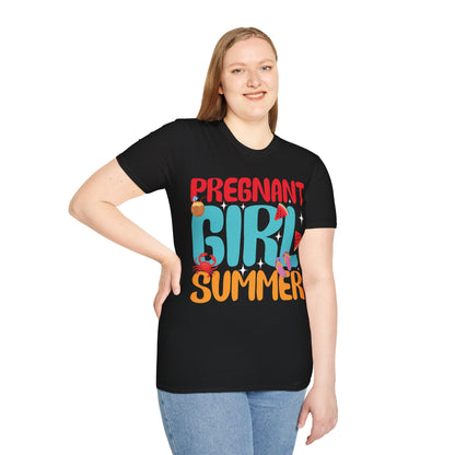 Groovy Pregnancy Reveal Pregnant Girl Summer T-Shirt For Baby Shower T-Shirt