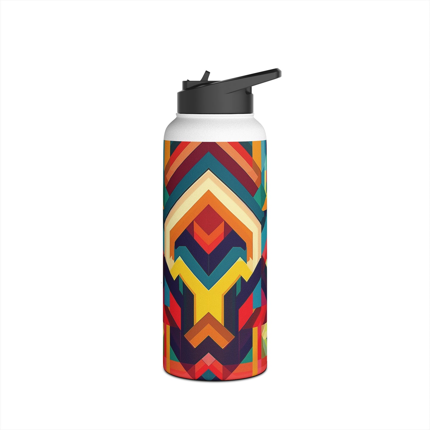 Geometric Illusion Pattern Stainless Steel Water Bottle with Twist-on Lid and Double-Wall Vacuum Insulation