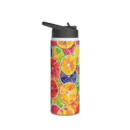 Citrus Burst Vibrant Pattern Stainless Steel Water Bottle with Twist-on Lid and Double-Wall Vacuum Insulation