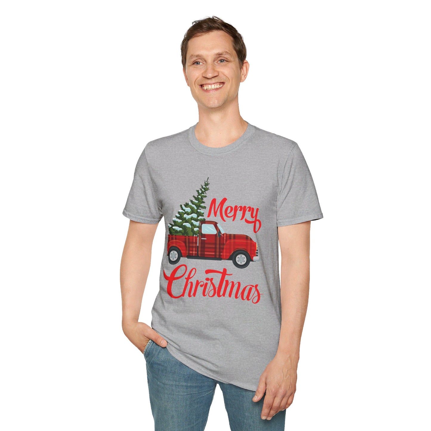 Merry Christmas Buffalo Plaid Red Truck Tree Xmas T-Shirt Men Women