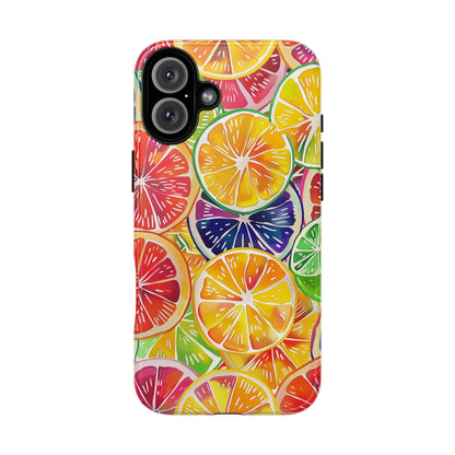 Citrus Burst Vibrant Pattern iPhone 13 14 15 16 Pro Max Plus Case Wireless Charging Compatible Tough Cases Protection, Magnetic Phone Case for iPhone Classic Series