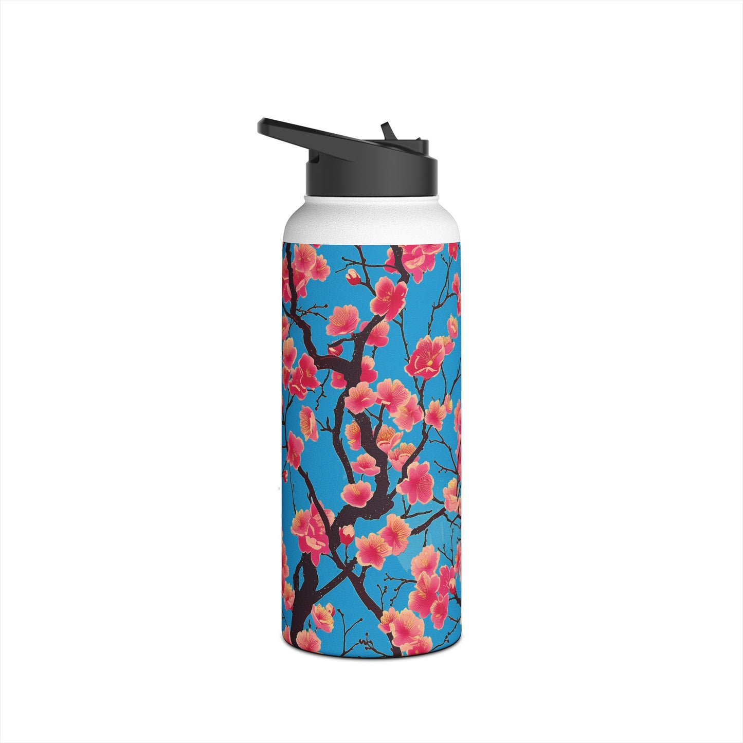 Sakura Blossoms Vibrant Pattern Stainless Steel Water Bottle with Twist-on Lid and Double-Wall Vacuum Insulation