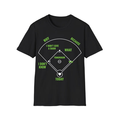 Who's on First Funny Baseball Positions Names Dark T-Shirt For Men Women T-Shirt