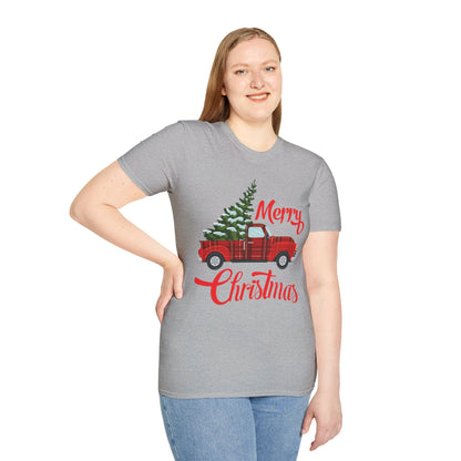 Merry Christmas Buffalo Plaid Red Truck Tree Xmas T-Shirt Men Women