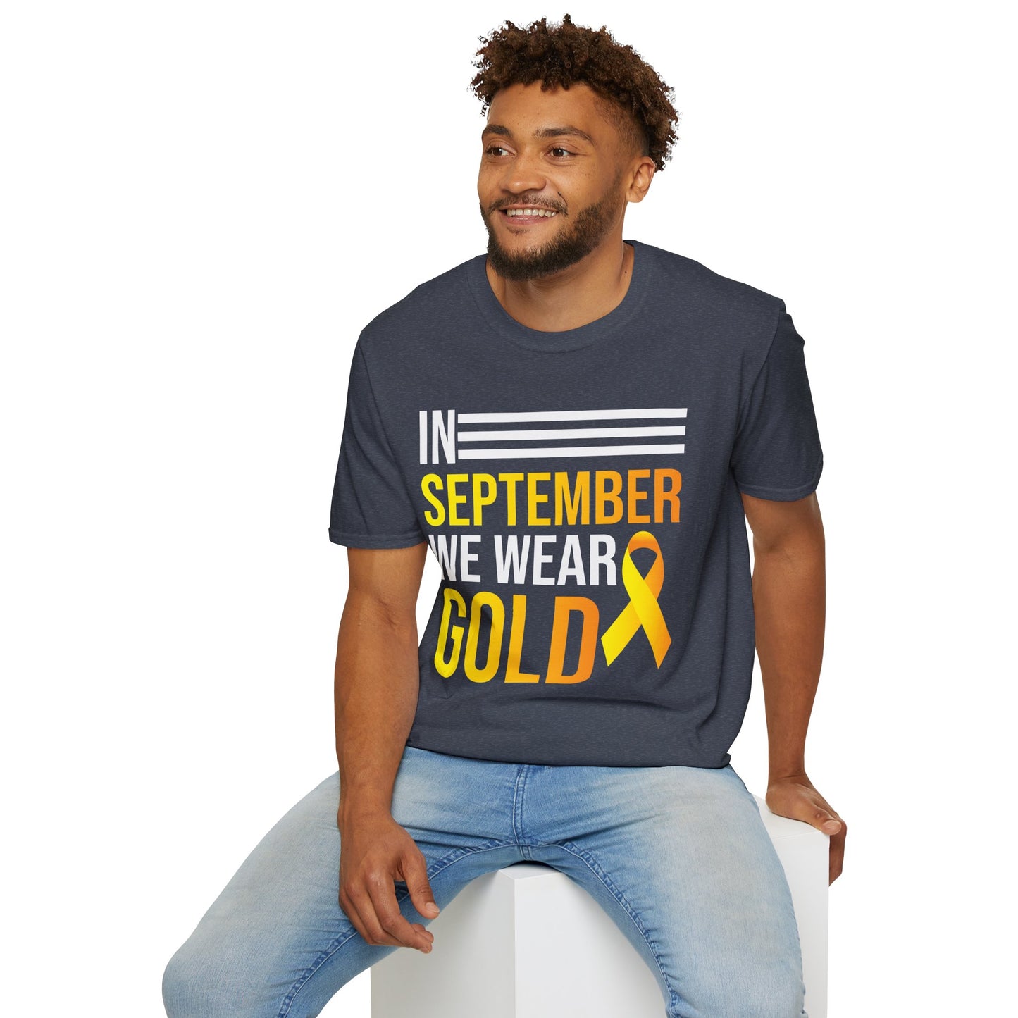 In September We Wear Gold Childhood Cancer Awareness Shirt for Men Women T-Shirt