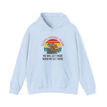 Retro Sloth Hiking Team We'll Get There When We Get There Hikers Hiking Hoodie