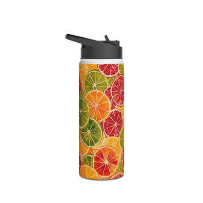 Citrus Burst Vibrant Color Pattern Stainless Steel Water Bottle with Twist-on Lid and Double-Wall Vacuum Insulation