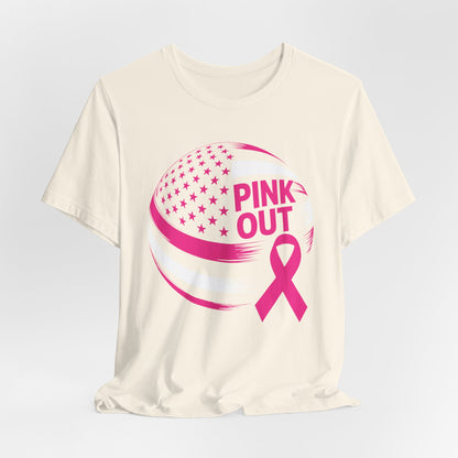 Volley Ball Pink Ribbon Breast Cancer Awearness USA Flag T-Shirt For Men Women