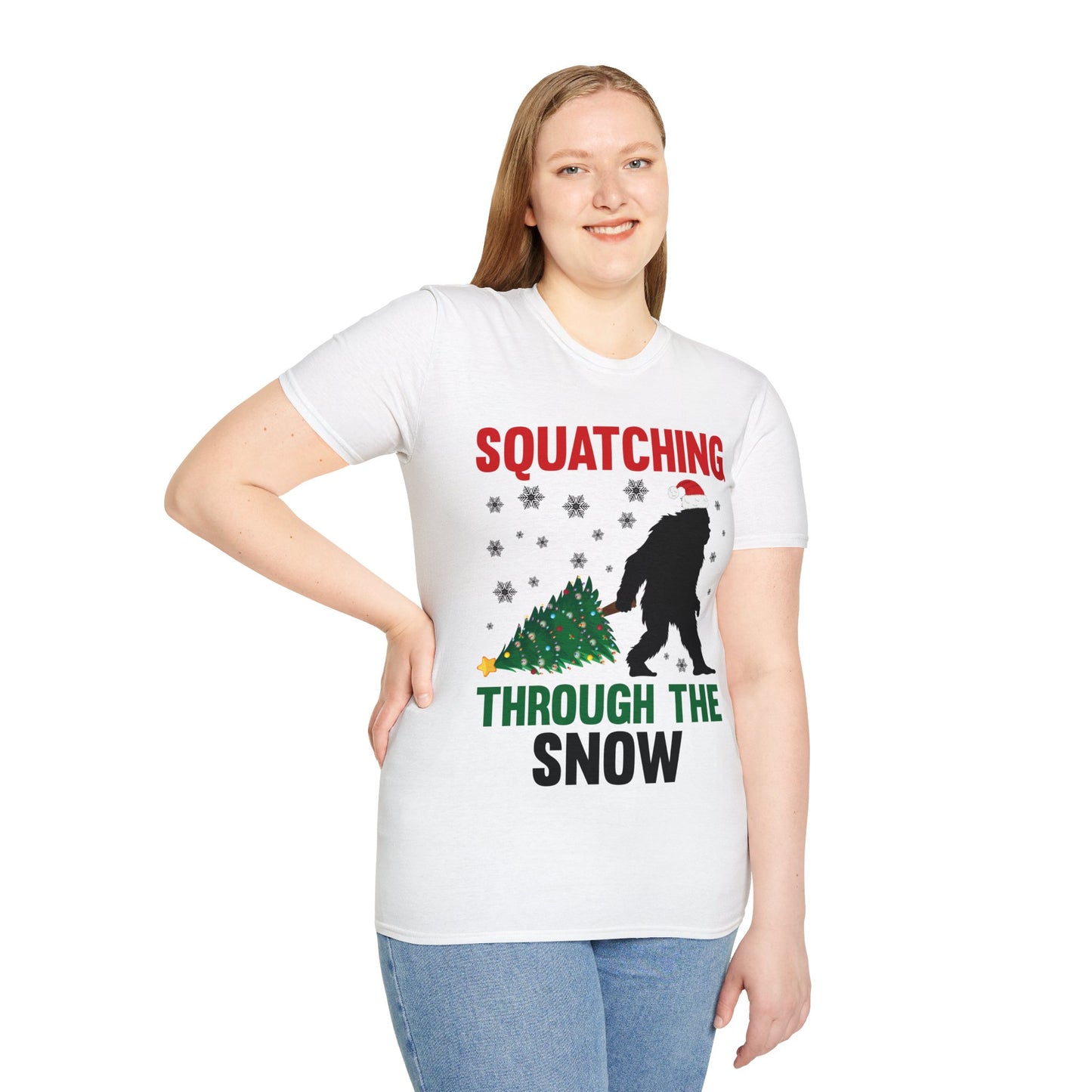 Squatching Through The Snow Funny Bigfoot Christmas Sasquatch T-Shirt