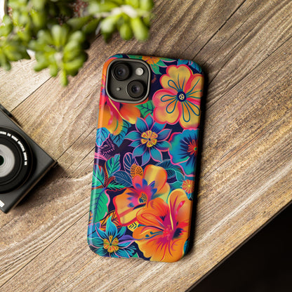 Floral Fiesta Vibrant Pattern iPhone 13 14 15 16 Pro Max Plus Case Wireless Charging Compatible Tough Cases Protection, Magnetic Phone Case for iPhone Classic Series